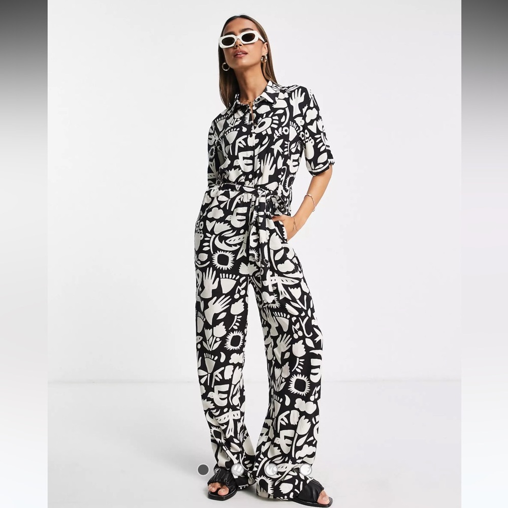 Monki Black & White Graphic Print Jumpsuit